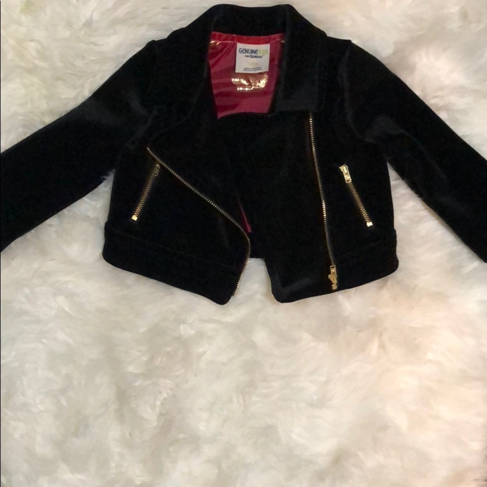 Black velvet jacket with gold zippers